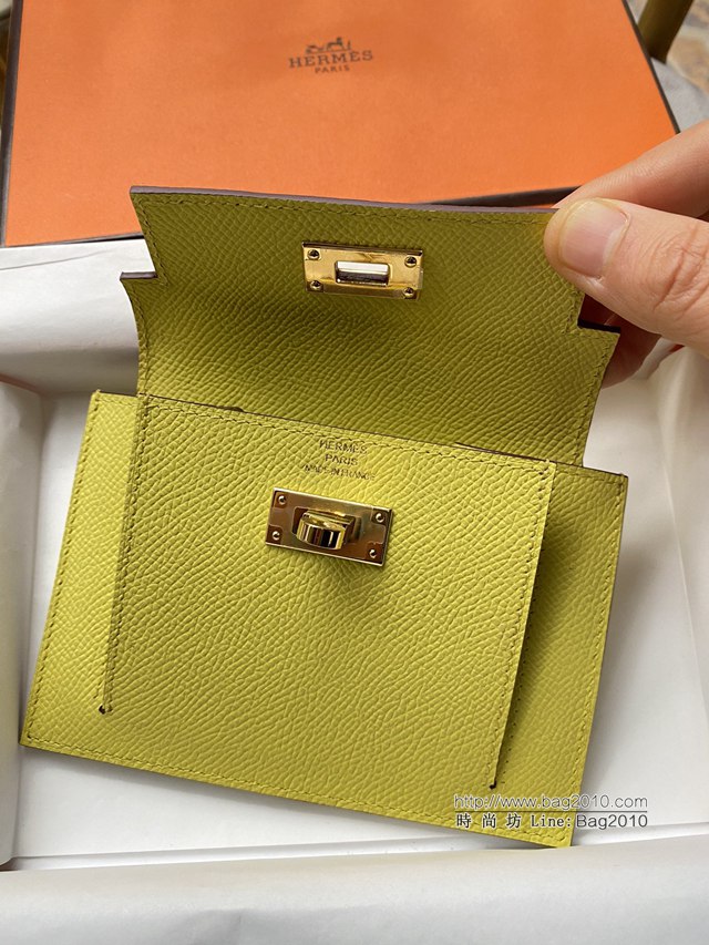 Hermes卡包 愛馬仕原版Kelly Pocket Epsom皮 Hermes新款小錢包 檸檬黃金扣  tdh2182